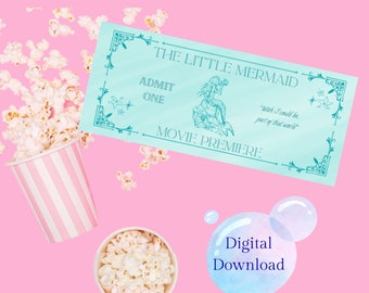 The Little Mermaid Movie Premiere Ticket, Movie Night Ticket, Movie Party