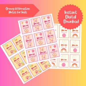 Back to School kids affirmations, school lunch notes, Groovy Retro Lunch Box Notes for Kids, Back to School Notes, Encouragement Notes