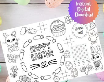 Easter Coloring Placemat, Spring Bunny Coloring Placemat, Easter Printable, Spring Activity Printable, Placemats, Kids Activity Sheet