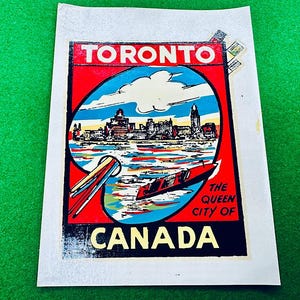 Vtg TORONTO La ville reine du Canada décalcomanie de voyage souvenir transfert NSA