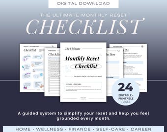 The Ultimate Monthly Reset Checklist | Editable + Printable 24-Page Lifestyle Planner | Self-Care, Organization, Home & Life Admin Reset
