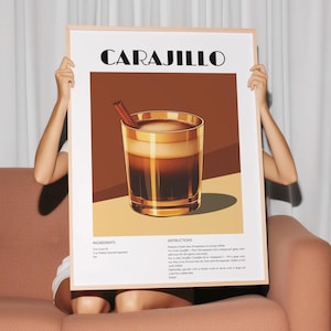 Impresión de póster de carajillo, bebida mexicana, póster vintage, póster de cóctel, póster de receta