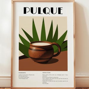 Póster de pulque, impresión de pulque, póster de cóctel, receta de pulque, decoración de bar, póster vintage, póster de cóctel, póster de receta