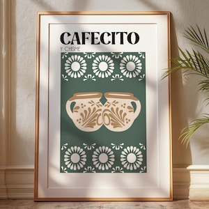 Cafecito y Chisme Digital Print – Mexican Clay Mug Wall Art – Cozy Folk Kitchen Decor