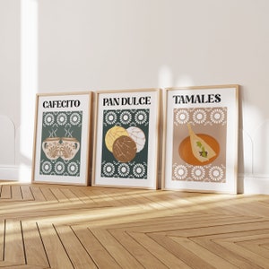 Mexican Art Prints, Tamales, Cafecito, Mexican Poster, Mexican Decor, Pan Dulce con Cafecito, Mexican Food, Latino Wall Art, Latino Decor