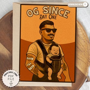 Cartão de Dia dos Pais OG Since Day One – Cartão de Pai Chicano para Imprimir – Download Instantâneo – Estilo Bilíngue Engraçado – Carta dos EUA em PDF