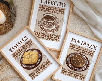 Mexican Kitchen Art Prints | Cafecito, Pan Dulce, Tamales (Digital Download PNG)