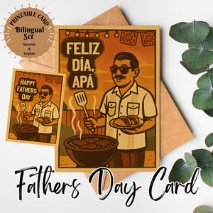 Cartão bilíngue para o Dia dos Pais para impressão – Feliz Dia dos Pais e Feliz Dia dos Pais – Cartão vintage mexicano para pais – Carta dos EUA em PDF – Estilo Chicano
