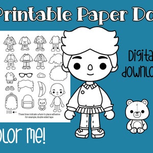 Junge Papierpuppe, druckbare Papierpuppe, Toca Boca inspiriert, Quiet Buch, Kinder Aktivität, Papierpuppe, leere Papierpuppe