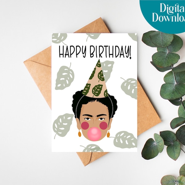Frida Kahlo Inspired Printable Birthday Card, Frida Card, Printable Birthday Card