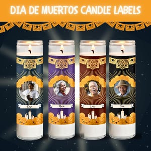 Dia de Muertos Candle Labels, Etiquetas para velas del día de los muertos, Cylinder Candle Labels for Dia de Muertos, Day of the dead