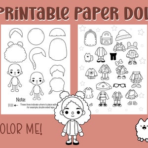 Druckbare Papierpuppe, Toca Boca inspiriert, Quiet Buch, Kinder Aktivität, Papierpuppe, leere Papierpuppe