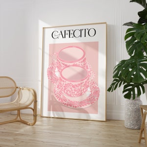 Cafecito Printable Art, Mexican Art Print, Pink Wall Art Print, Coffee Bar Decor, Mexican Kitchen, Coffee Lovers