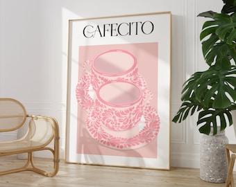 Cafecito Art Print: Pink Mexican Coffee Cup Decor (PDF & PNG)