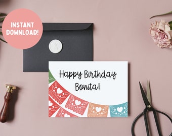 Papel Picado Birthday Card: "Happy Birthday Bonita!" (PDF)