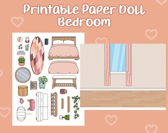 Printable Paper Doll Bedroom, Toca Boca Bedroom, Quiet book, Printable bedroom for paper dolls, Paper Doll