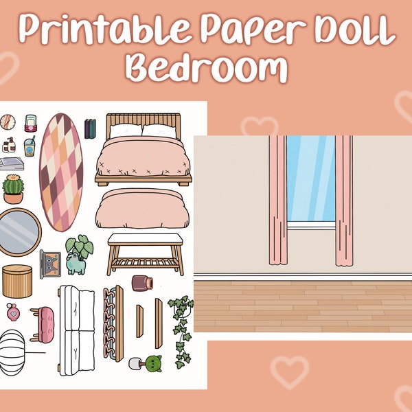 Printable Paper Doll Bedroom, Toca Boca Bedroom, Quiet book, Printable bedroom for paper dolls, Paper Doll