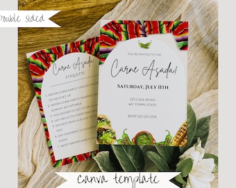 Carne Asada Party Invitation: Mexican Fiesta, Serape Design (5x7 Digital Canva Template)
