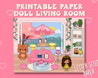 Printable Paper Doll Living Room, Toca Boca Inspired Living Room, Quiet book, Printable bedroom for paper dolls, Paper Doll