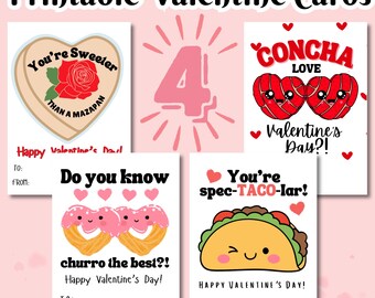 Printable Valentine's Day Cards, School Valentine's Day Cards, Mexican Valentine's Day Cards, Churros Valentine, Taco Valentine