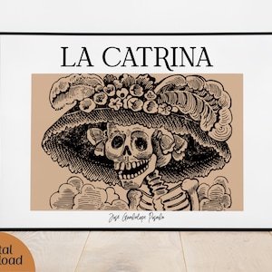 La Catrina Print, Day of the Dead Art, Dia de Los Muertos, Printable Latino Art, Mexican Art, Wall Art, Digital Wall Art
