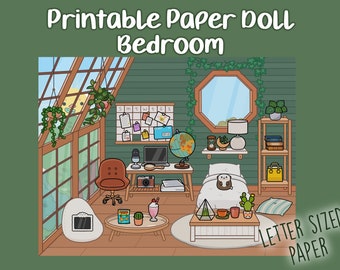 Printable Paper Doll Bedroom, Toca Boca Inspired Bedroom, Quiet book, Printable bedroom for paper dolls, Paper Doll