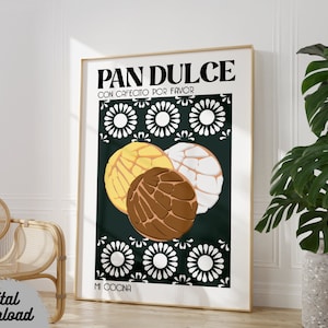 Mexican Art Prints, Mexican Poster, Mexican Decor, Pan Dulce con Cafecito, Cafe Print, Mexican Food, Latino Wall Art, Latino Decor