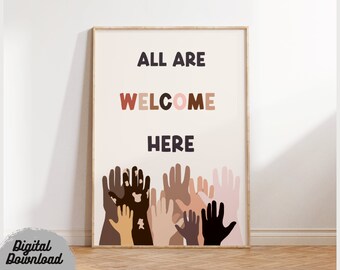 Stampa Su Tela All Are Welcome Here - Acquerello 30,5x45,7 Cm Con Cornice - Decorazione Parete Inclusiva - 2