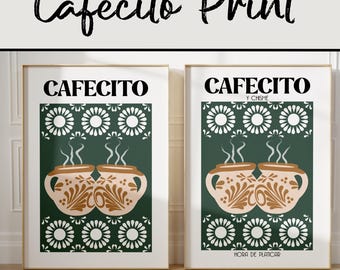 カフェシト アート プリント |メキシココーヒーの装飾 | Cafecito y Chisme キッチン プリント |デジタルダウンロード PNG