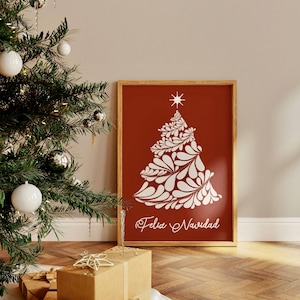 Stampa dell&#39;albero di Natale di Talavera: Decorazione messicana Feliz Navidad (download digitale)