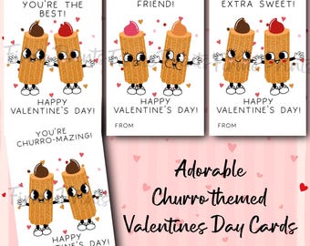 Churro Valentine's Day Cards, School Classroom Exchange (Printable Download) Mexican Valentines Card