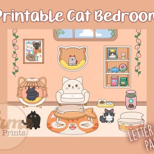 Printable Paper Cat Bedroom, Printable Paper Doll Dog Bedroom, Toca Boca Bedroom, Quiet book, Printable bedroom for paper dolls, Paper Doll