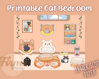 Printable Paper Cat Bedroom, Printable Paper Doll Dog Bedroom, Toca Boca Bedroom, Quiet book, Printable bedroom for paper dolls, Paper Doll