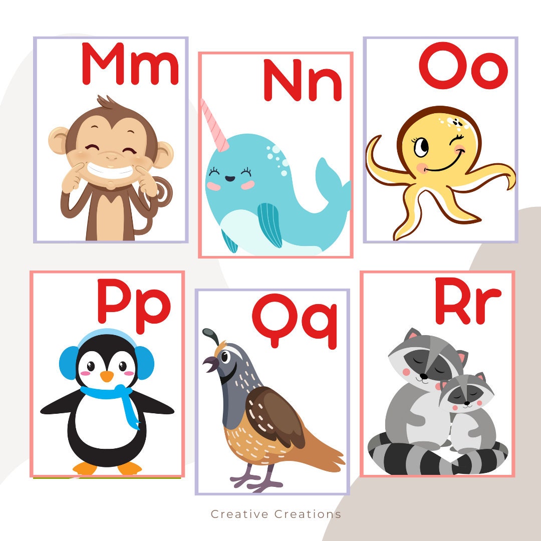 Printable Animal Alphabet Cards Etsy