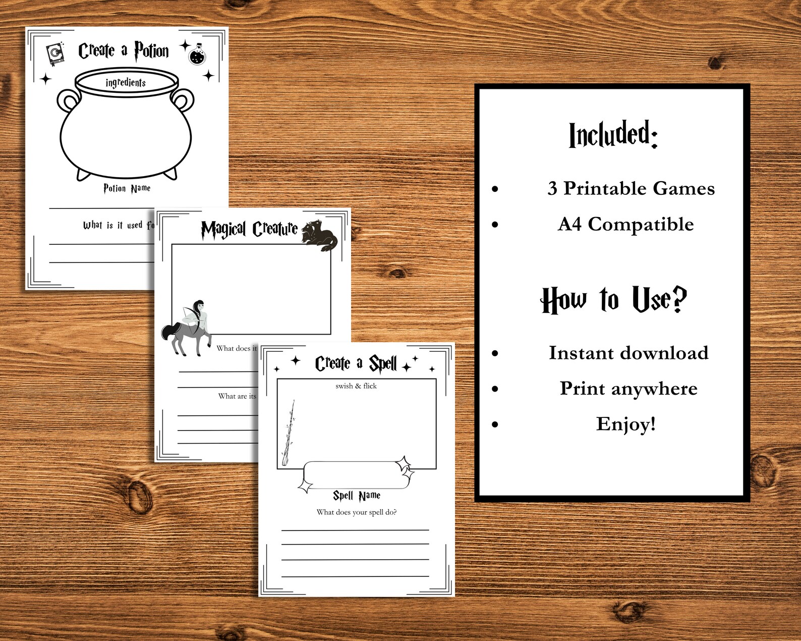 Printable Wizard Drawing and Writing Exercise Wizarding Game Bundle ...