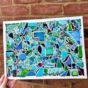 Abstract Watercolor, Hand Painted, Blue/Green inspo