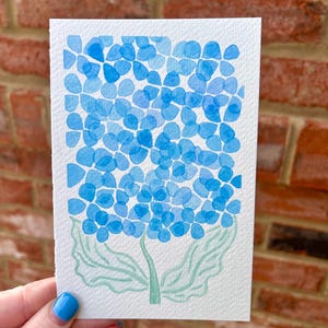 Hydrangea Blue Watercolor, Original, Hand Painted, 4x6 painting, watercolor art, floral art, botanicals, wall and room decor, gift, abstract