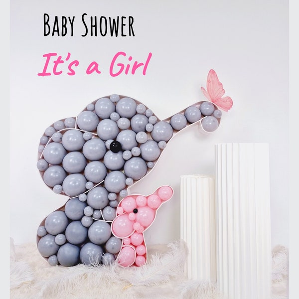 Modèle de mosaïque de ballon éléphant maman et bébé, décorations de douche de bébé, modèle de boîte de mosaïque de ballon éléphant maman et bébé, fête d'anniversaire