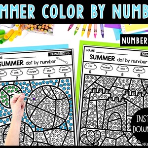 Summer Color by Number Activity for Preschool | Kindergarten | Number Recognition | Summer Coloring Sheets | Back to School Activity