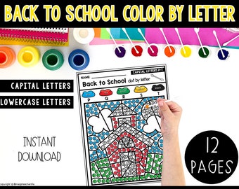Back to School Color by Letter Activity for Preschool | Kindergarten | Back to School Activity | Letter Recognition | Coloring Sheets