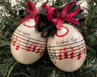 Silent Night Real blown out egg Christmas ornament, hand painted real egg music Christmas tree ornament, music gift, Holiday egg decor