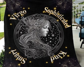 Virgo Cozy Plush Fleece Blanket,Zodiac Signs Gifts,Black Astrology Blanket for Room Decor,Virgo Birthday Gift for Friends,Zodiac Blankets