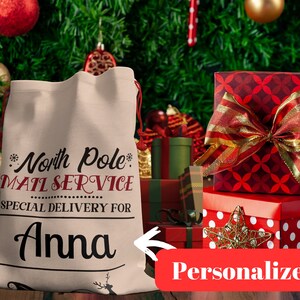 Personalized Holiday Sack Linen Bag,Custom Sack, Christmas bag for Children,Personalized Christmas Bag for Presents