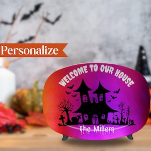 Personalized Platter Family Name Halloween Decor, Customized Family Serving Tray, Spooky Family Halloween Party Plate, Spooky Season Decor