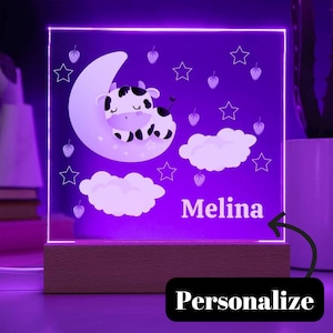Personalized Night Light for Nursery Gift,Clouds & Stars Kids Bedroom Lights,Rainbow Night Light, Playroom Decor,Gift for Kid Strawberry Cow
