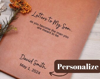 Letters to My Son, Personalized Leather Journal, New Baby Gift Basket, Baby Memory Book, Baby Shower Gift Basket