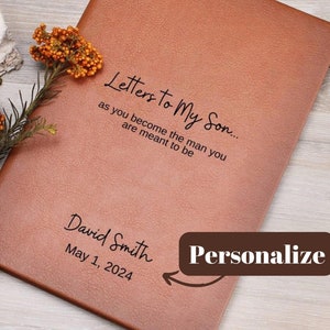 Letters to My Son, Personalized Leather Journal, New Baby Gift Basket, Baby Memory Book, Baby Shower Gift Basket