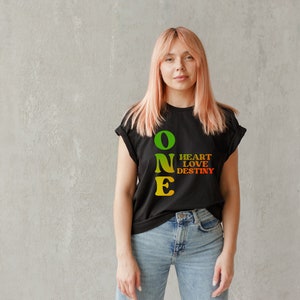 One Heart Love Destiny Unisex Tee, Bob Marley Love Tshirt, Reggae Colorful Tee,Peace Tshirts, Positivity Tshirts,Gifts for Men,Gifts for Her