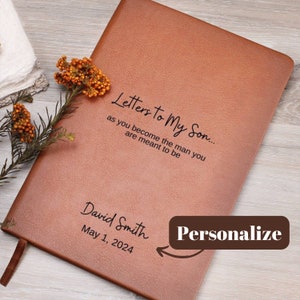 Letters to My Son As You Become The Man You Are Meant to Be Personalized Name Leather Journal, Customized Child Memory Book,Baby Shower Gift
