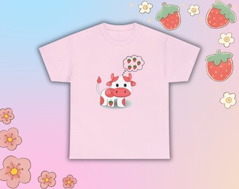 Strawberry Cow Shirt, Kawaii Milk Coquette Top